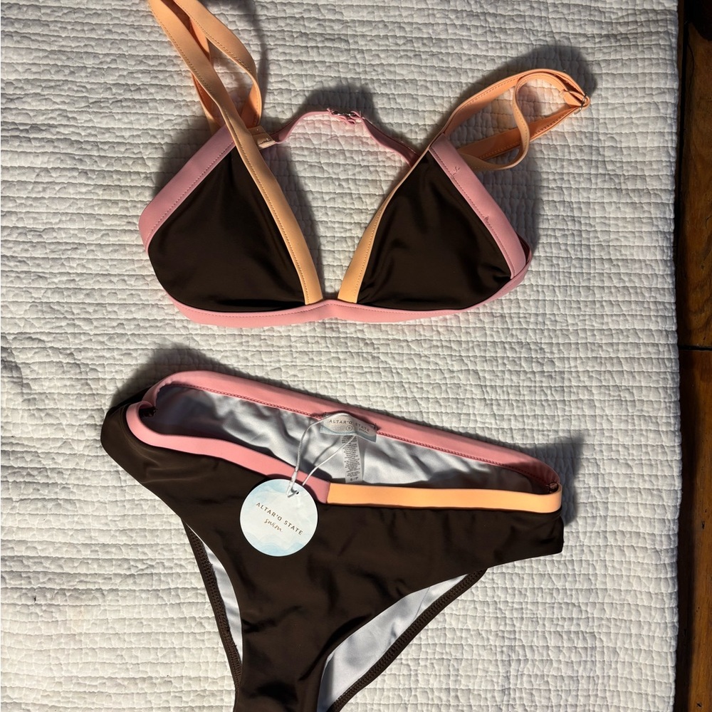 Altar'd State Pink and Orange Bikini Set